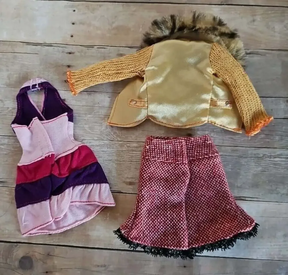 Barbie Fashion Fever Clothes Lot Dress Skirt Faux Fur Jacket Y2K Doll Outfit